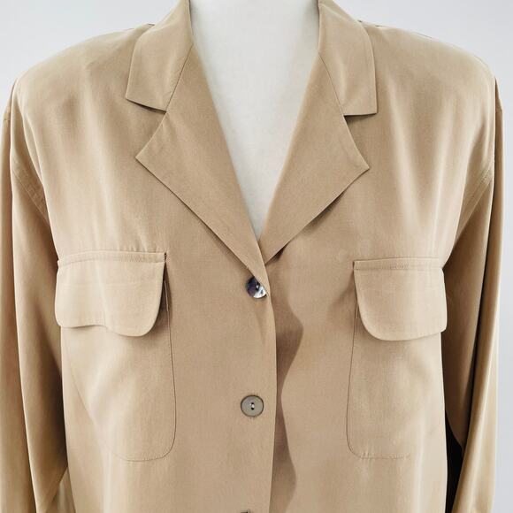 Preview Collection Beige Silk Button Down Minimalist Long Sleeve Shirt Jacket M - Picture 3 of 13